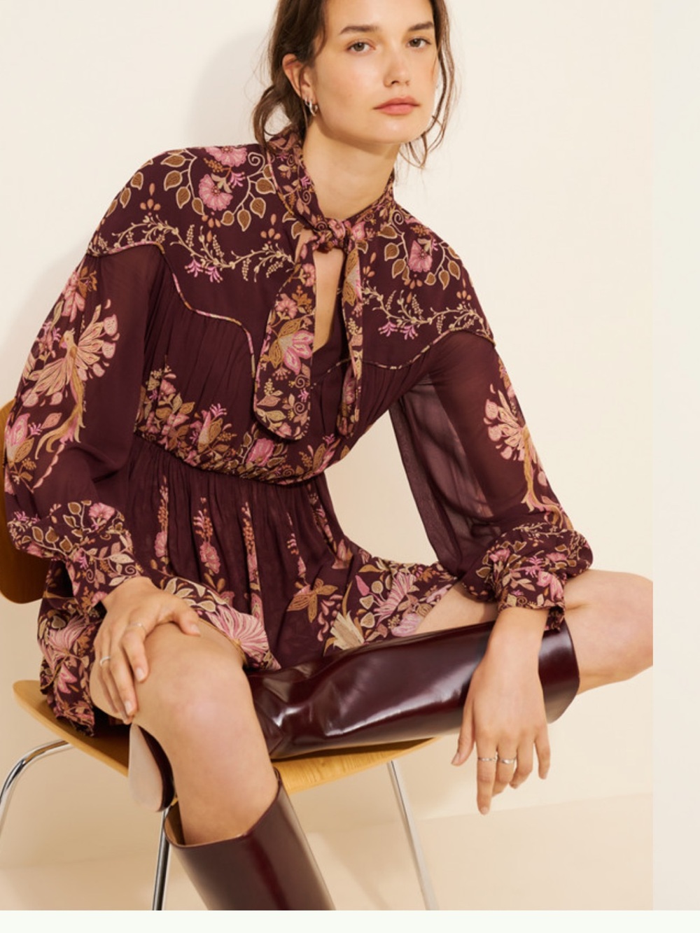 NWT Farm Rio Bella Burgundy Dress with tie neck